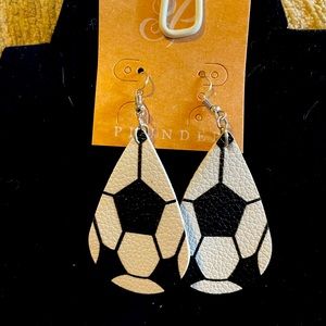 Plunder leather-like soccer ball earrings